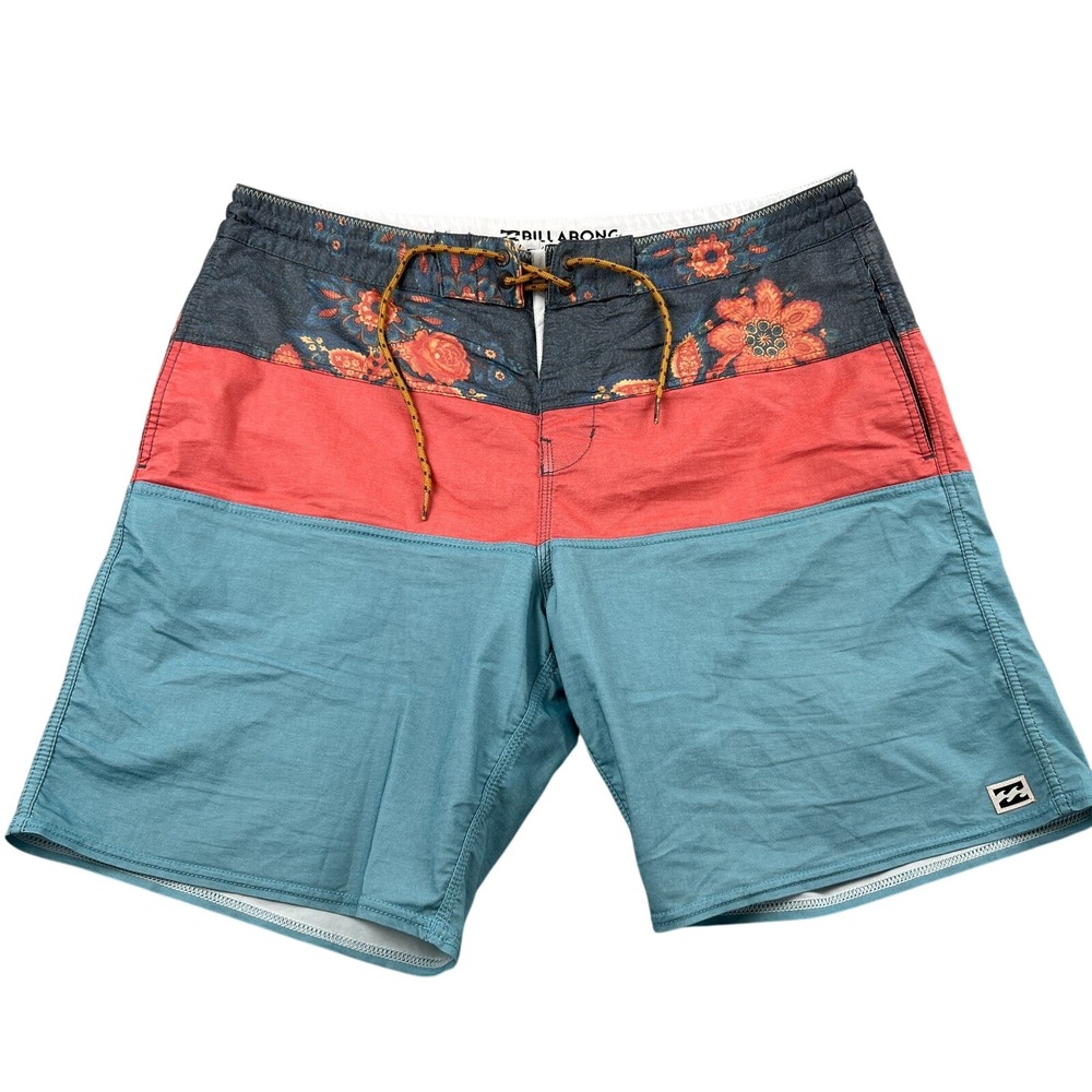Billabong Lo Tides Tribong Boardshorts 36 Blue Coral Floral Men Surf Swim Trunks